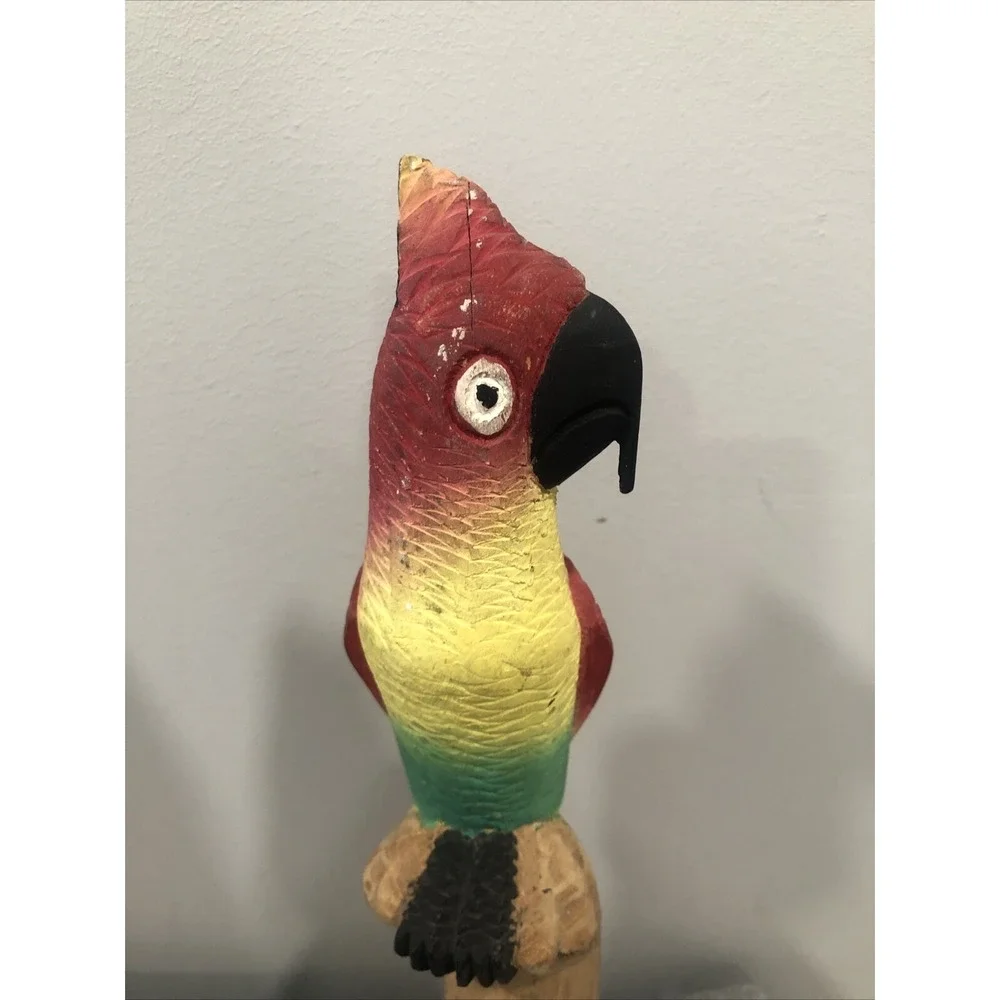 HandCarved Wood Parrot Sculpture Colorful Tropical Bird Decor 13